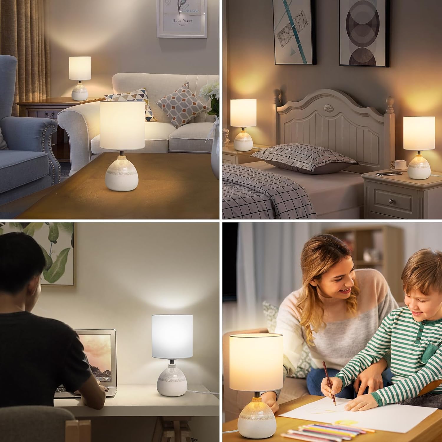 Infanor Ceramic Bedside Table Lamp — Rustic Design with White Shade, 5W LED Included