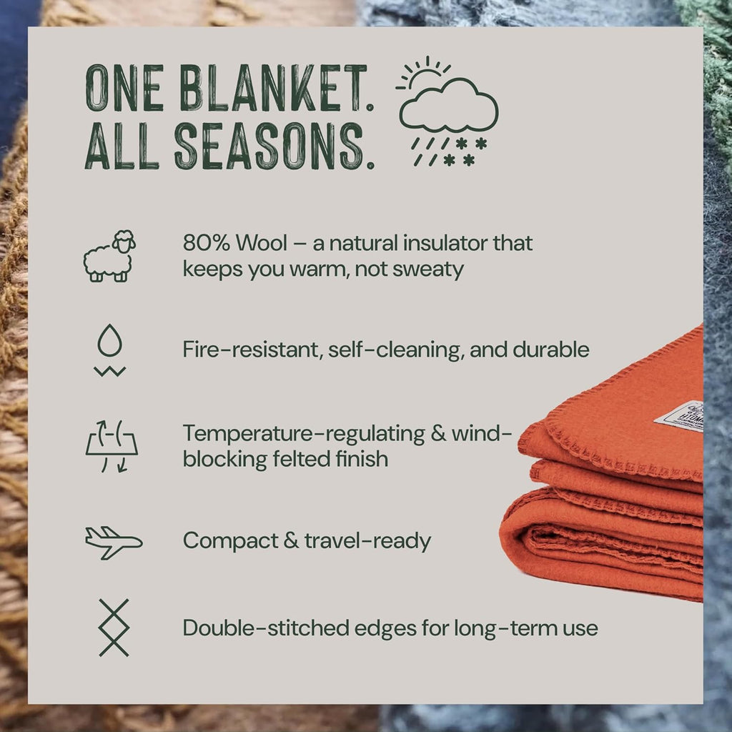 Woolly Mammoth Merino Wool Outdoor Blanket — Large, Orange