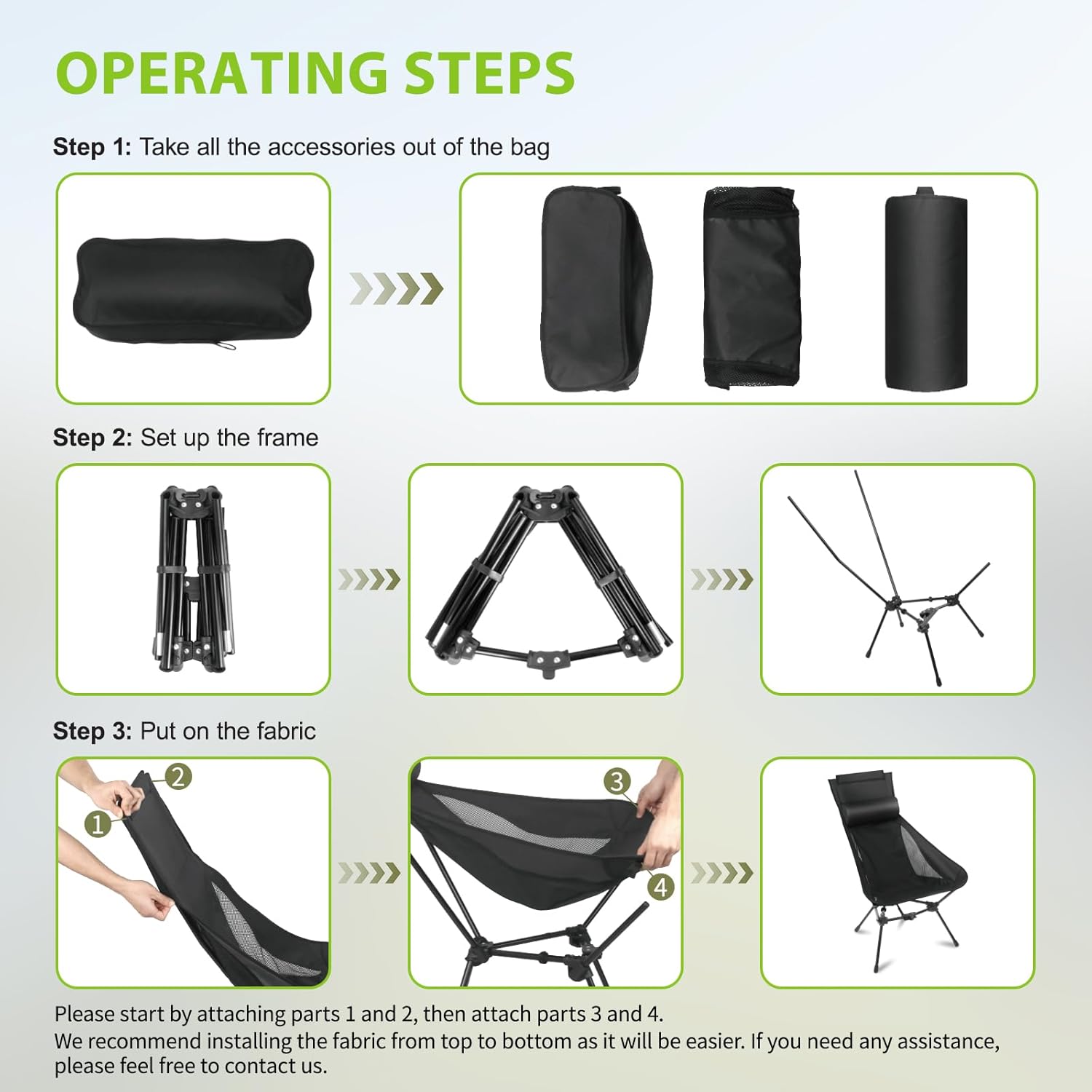 GITU Camping Chair — Portable Folding Chair with Headrest & Storage Bag