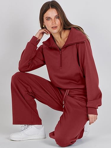Enrabess Women's 2-Piece Lounge Set — Half-Zip Sweatshirt & Wide-Leg Pants