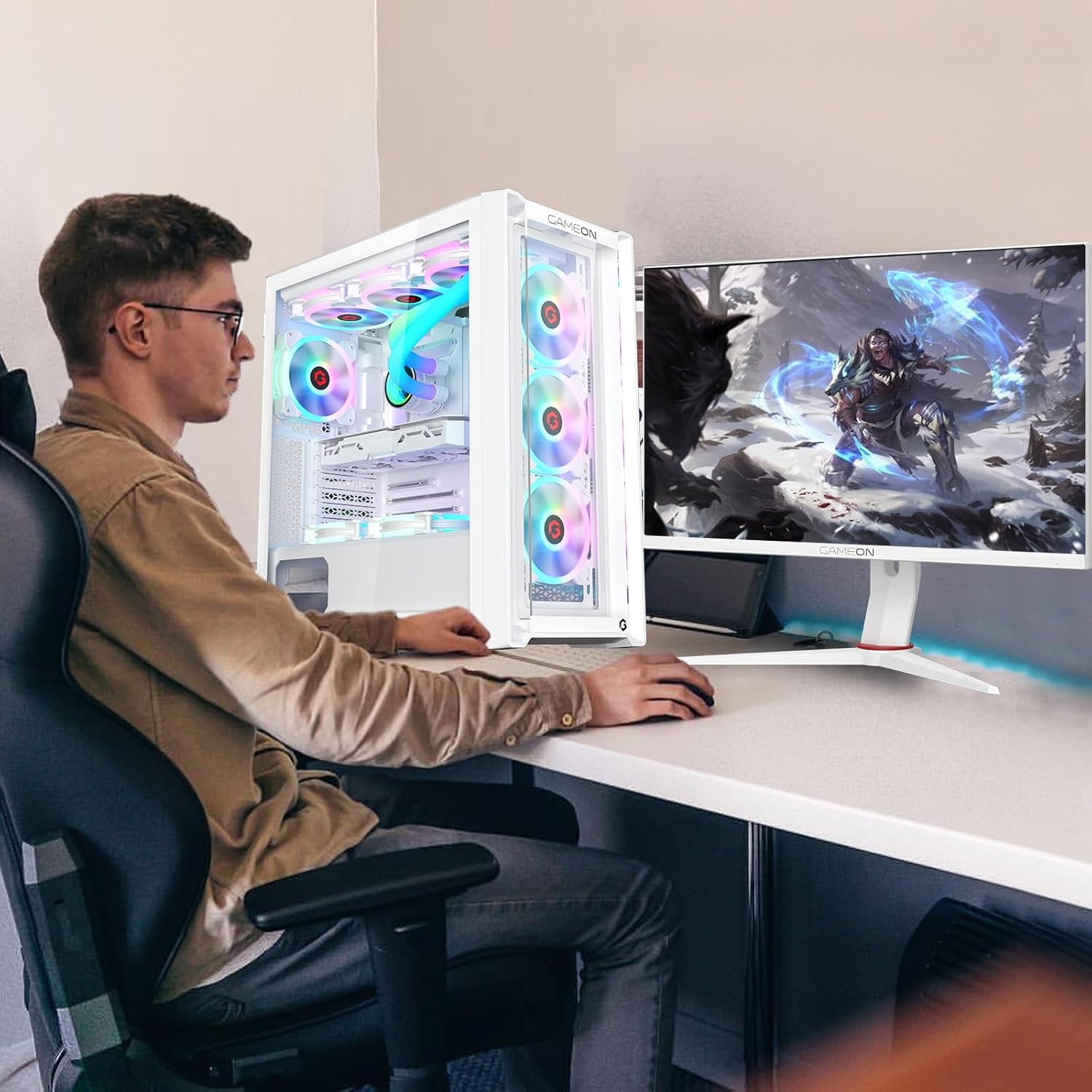Jim On Arctic Vortex Mid-Tower Gaming PC Case, White