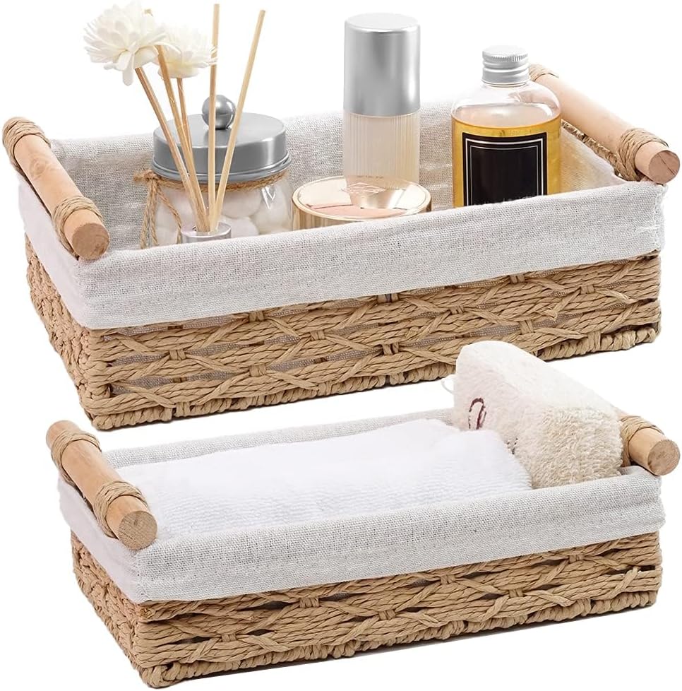 NEUB 2-Piece Woven Storage Baskets for Shelves and Tables, Beige