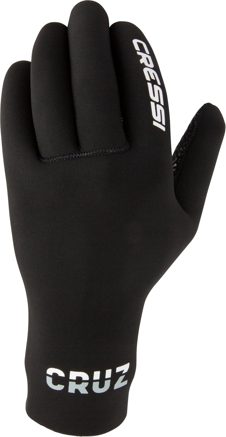 Cressi Cruz 3mm Dive Gloves — Neoprene, Black, Non-Slip Palm