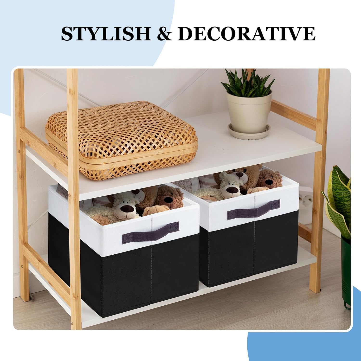4-Pack Large Fabric Storage Baskets with Handles, Black