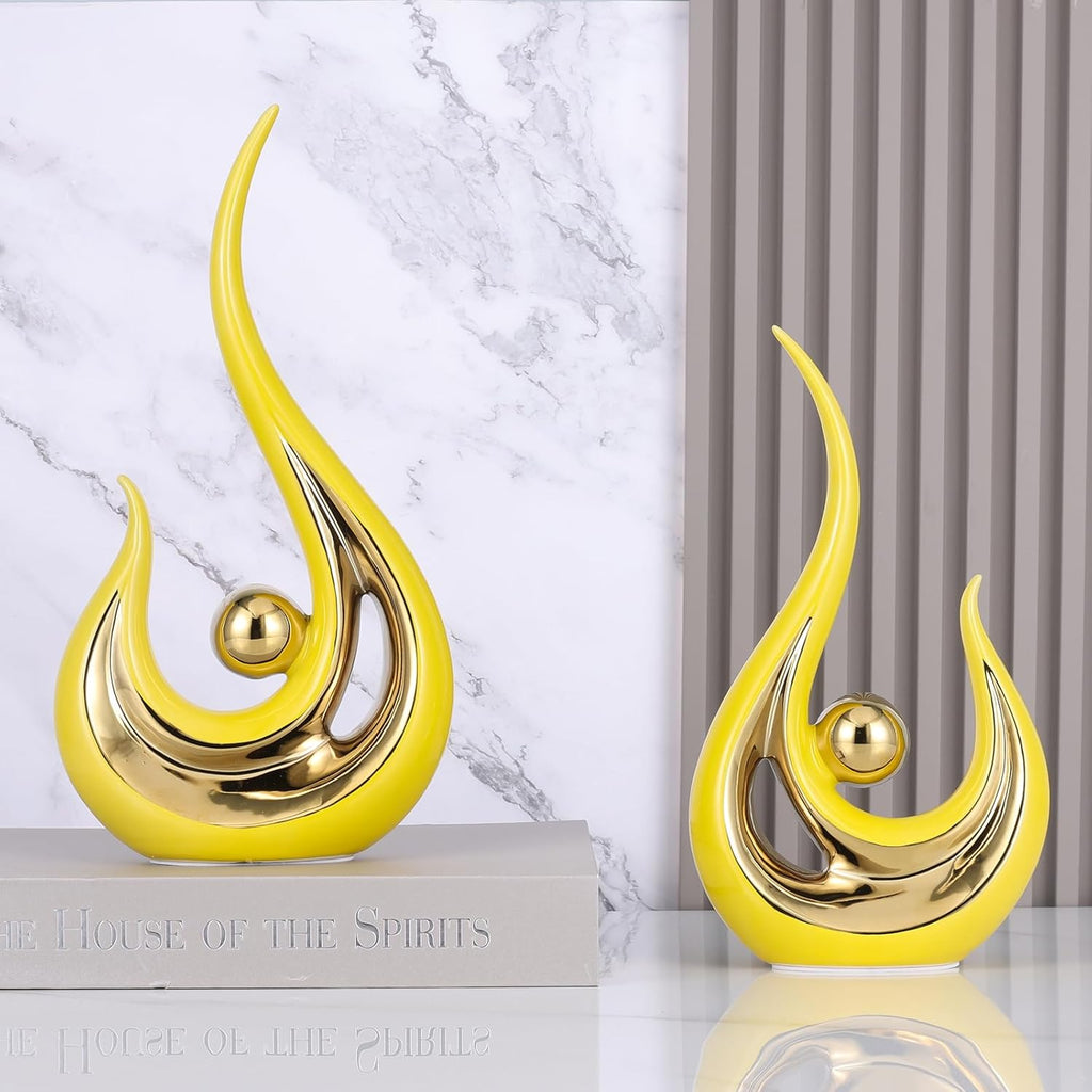 Luxury Yellow & Gold Ceramic Decor Statue — Modern Table & Living Room Accent