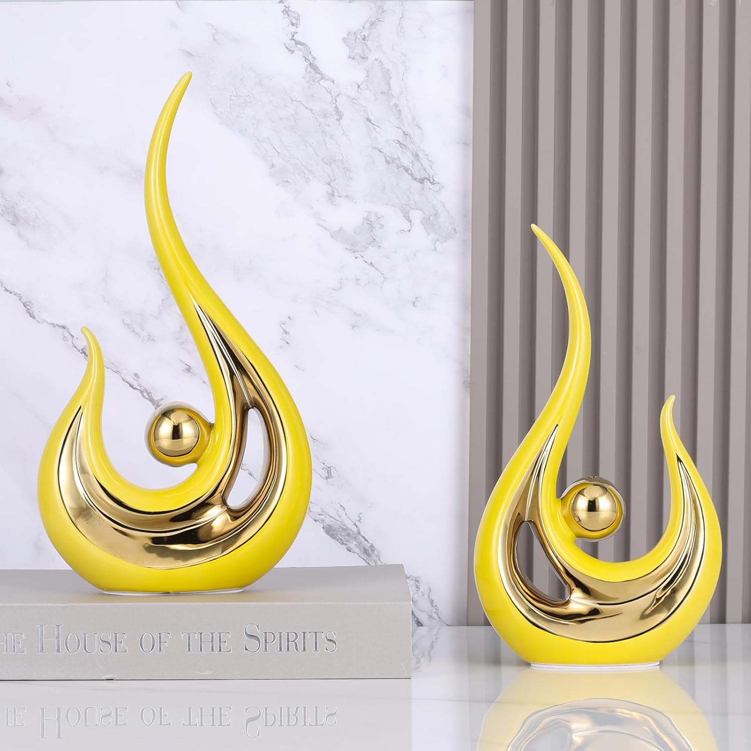 Luxury Yellow & Gold Ceramic Decor Statue — Modern Table & Living Room Accent