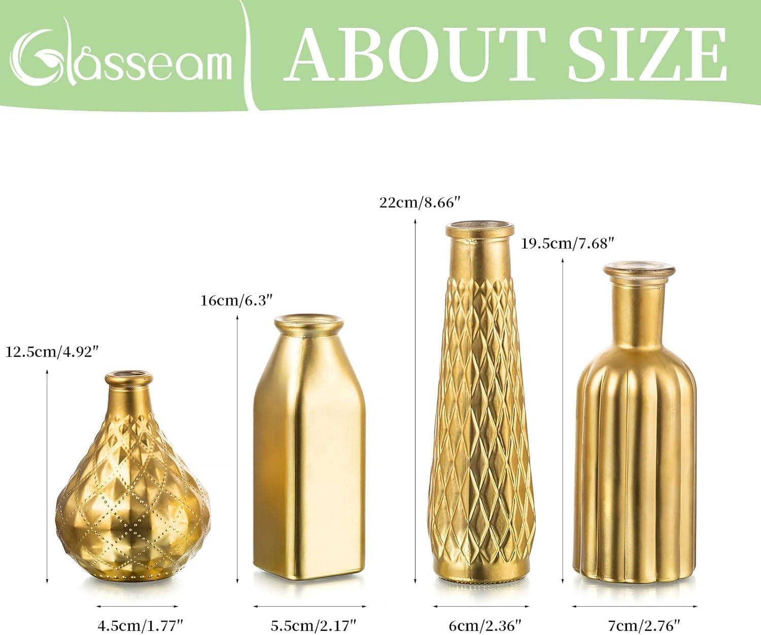 Glaciam 8-Piece Gold Glass Vase Set — Vintage Cylindrical Centerpieces