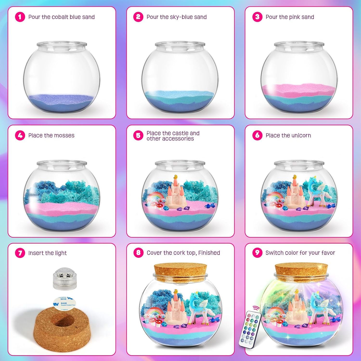 Unicorn Terrarium Kit for Girls — DIY Arts & Crafts Gift, Ages 4–12