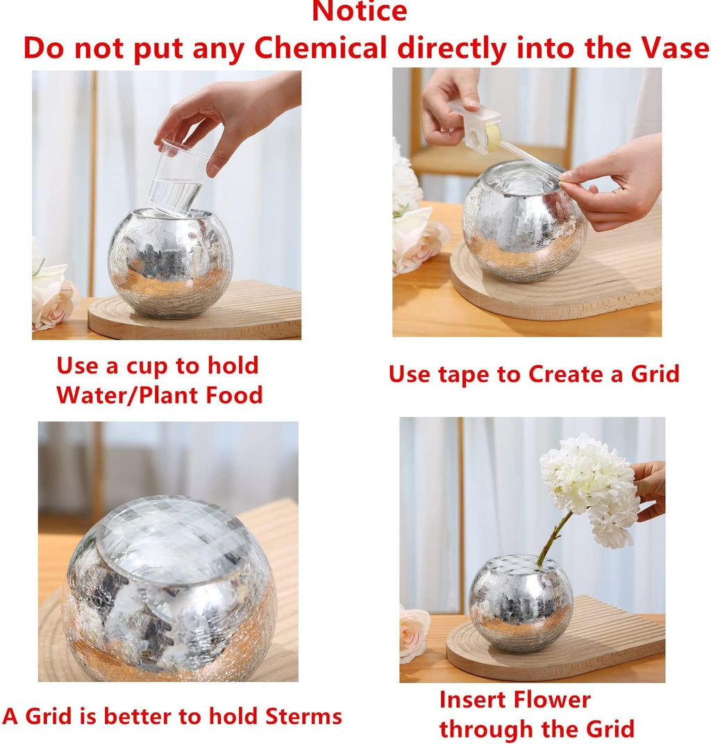 Lynnsdecor 6-Piece Vase Set — Glossy Round Vases, Gold & Silver, Size M