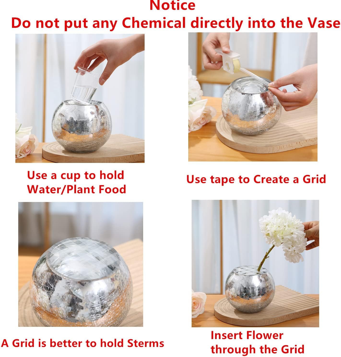 Lynnsdecor 6-Piece Vase Set — Glossy Round Vases, Gold & Silver, Size M