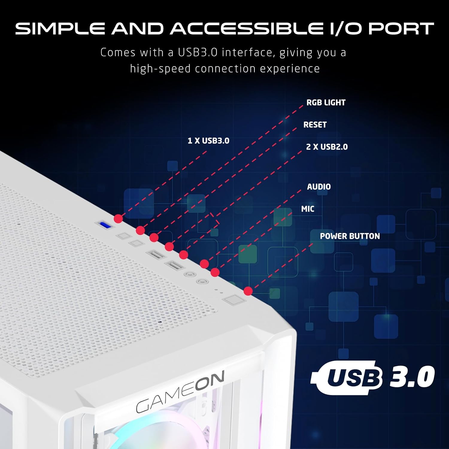 Jim On Arctic Vortex Mid-Tower Gaming PC Case, White