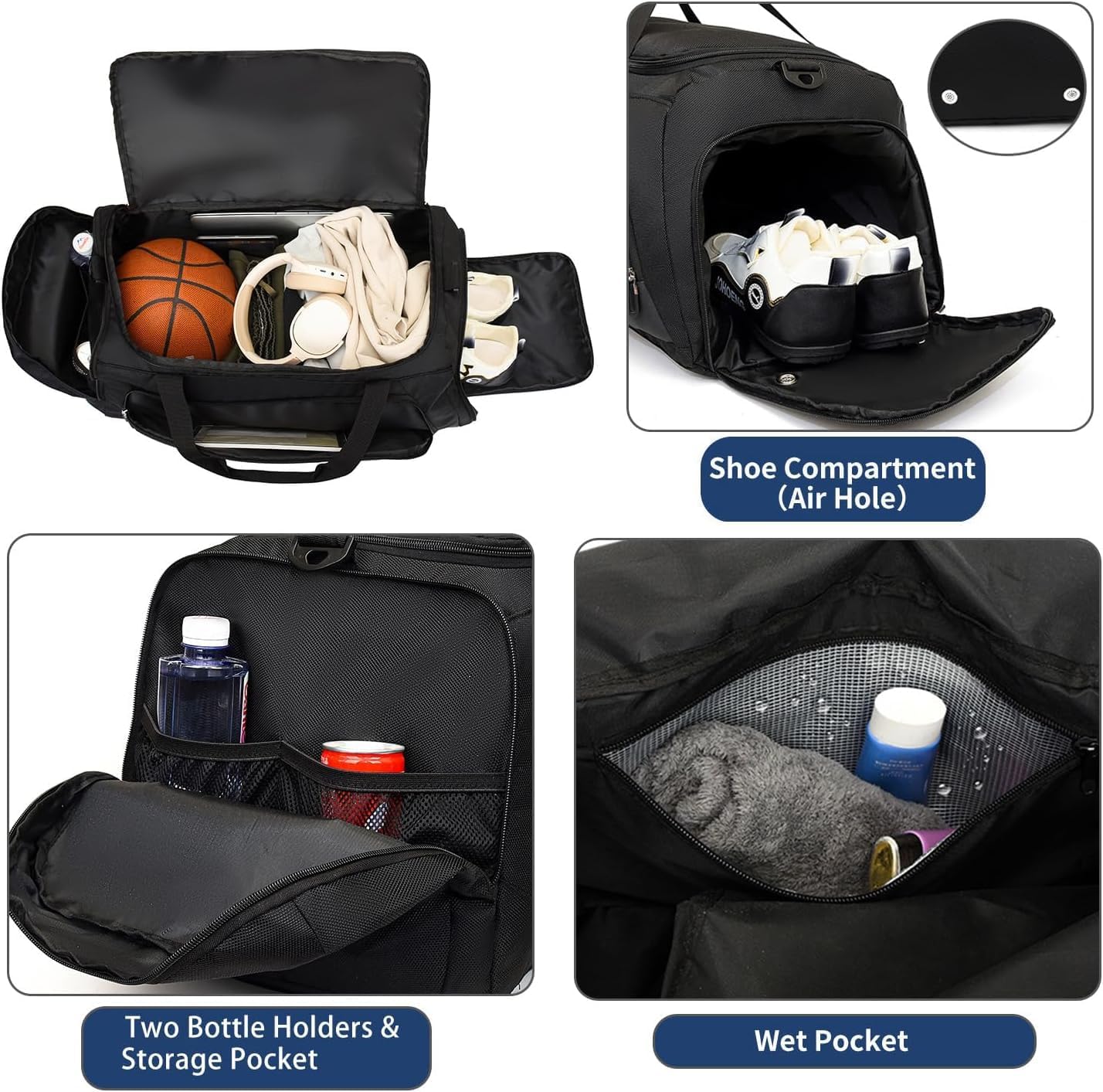 Oxford Travel Duffel Bag with Shoe & Wet Pocket