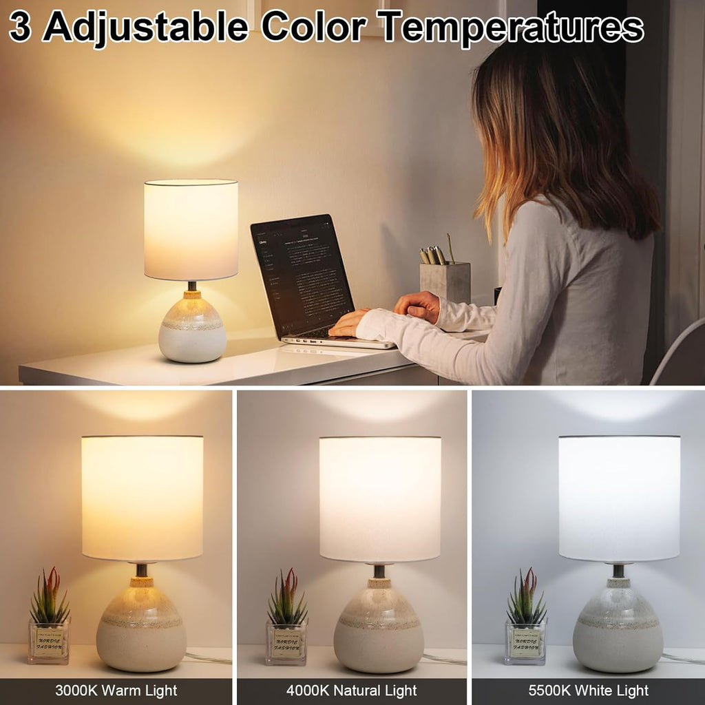 Infanor Ceramic Bedside Table Lamp — Rustic Design with White Shade, 5W LED Included