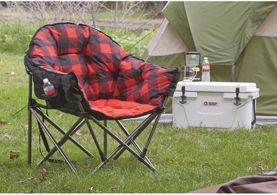 Guide Gear Oversized Club Camping Chair — Padded, Foldable, 500 lbs Capacity, Red Plaid