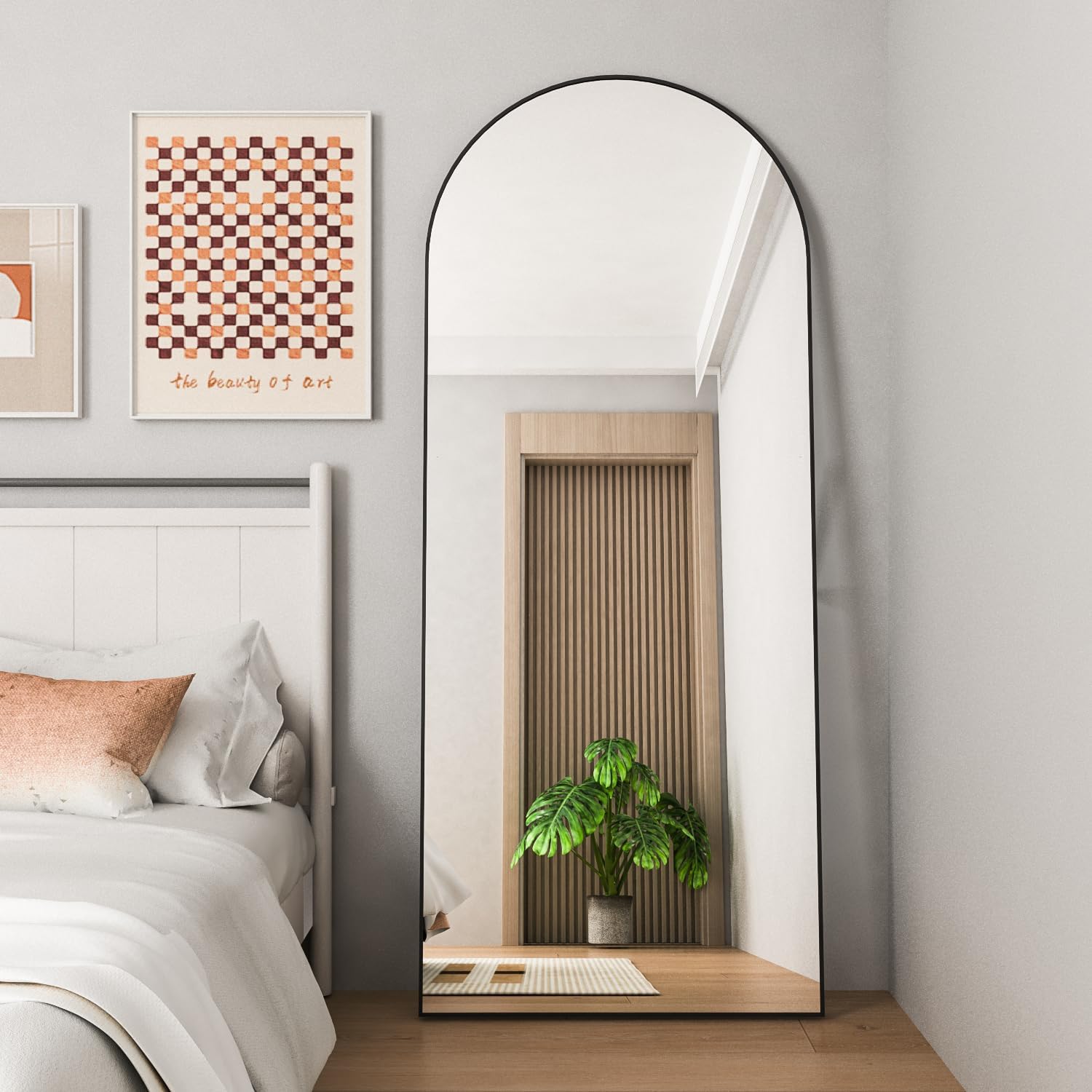 Caslando Arched Full-Length Floor Mirror — 165x60 cm, Black Frame