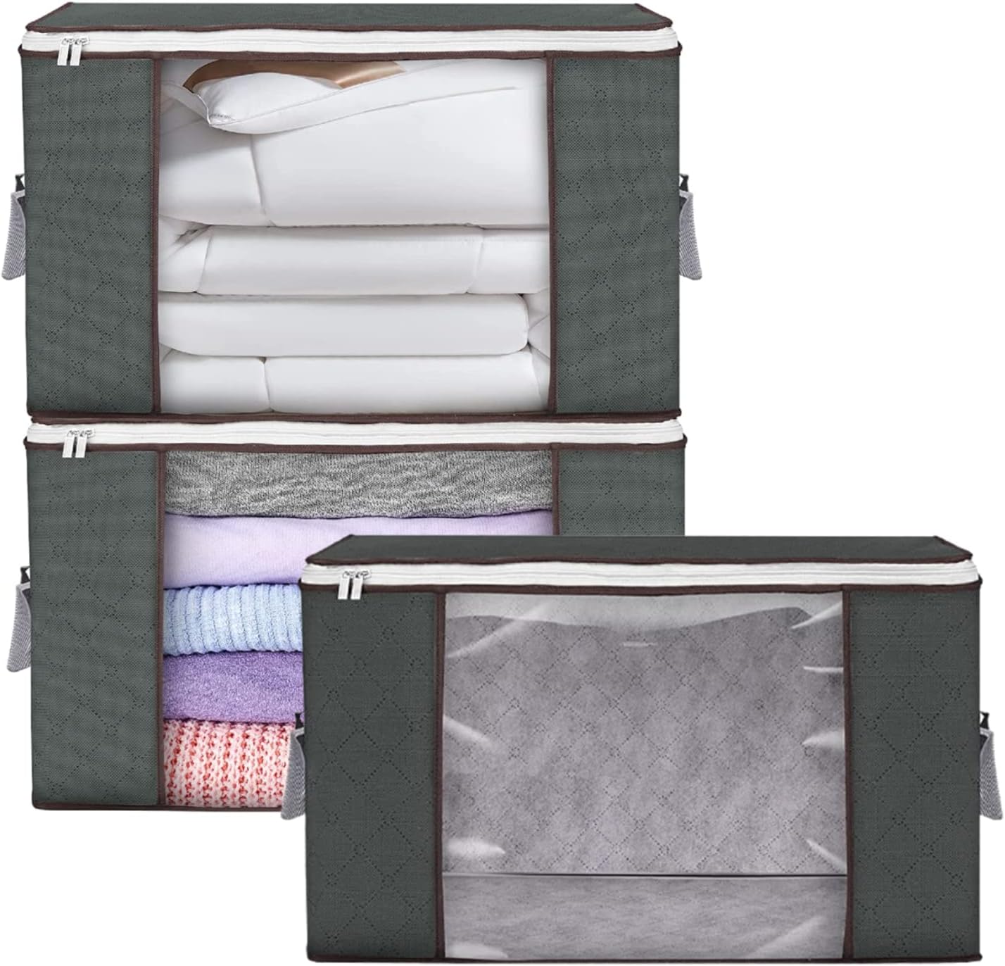 Sky Touch Foldable Storage Bags — Set of 3, Multi-Color, with Clear Window