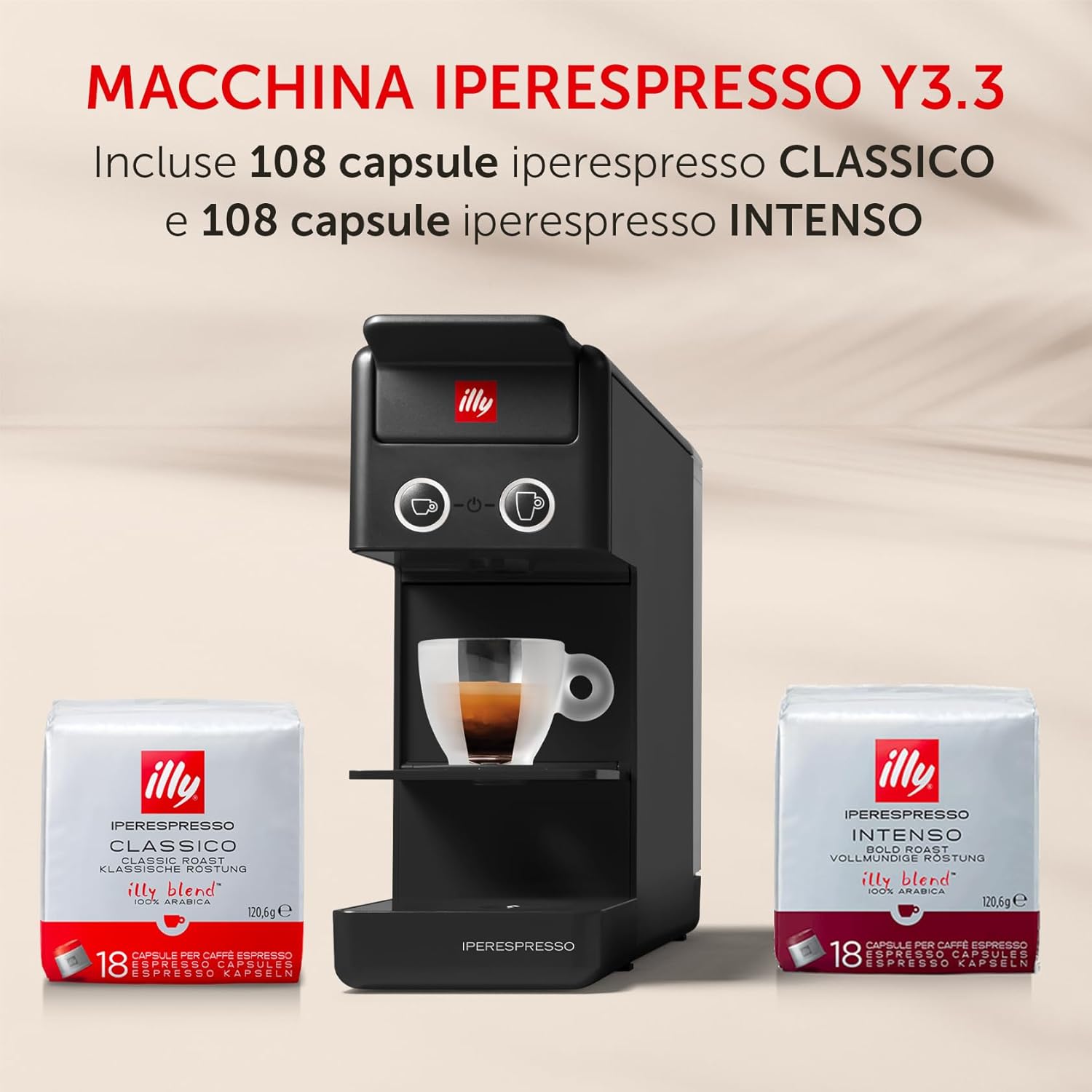 illy Y3.3 Black Espresso Machine + 216 Capsules
