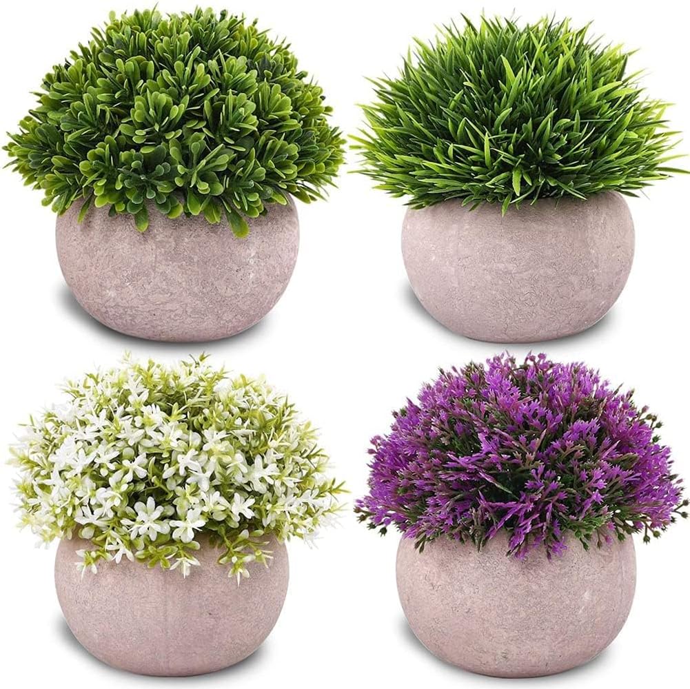 Artificial Topiary Shrubs — Set of 4 Small Green Pots