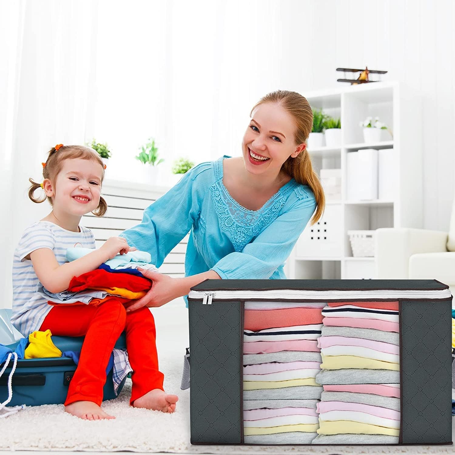 Sky Touch Foldable Storage Bags — Set of 3, Multi-Color, with Clear Window