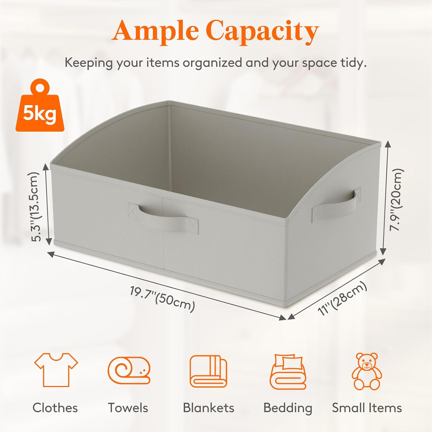 Lifewit 6-Pack Large Fabric Storage Bins with Handles, Light Grey