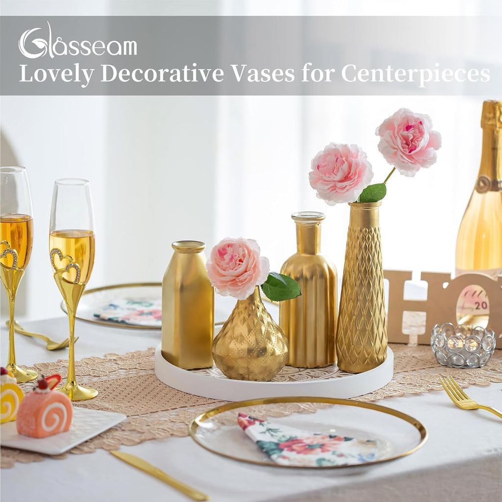 Glaciam 8-Piece Gold Glass Vase Set — Vintage Cylindrical Centerpieces