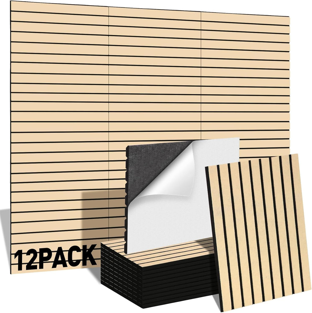 12-Pack Acoustic Wall Panels — Self-Adhesive, Soundproof, Khaki