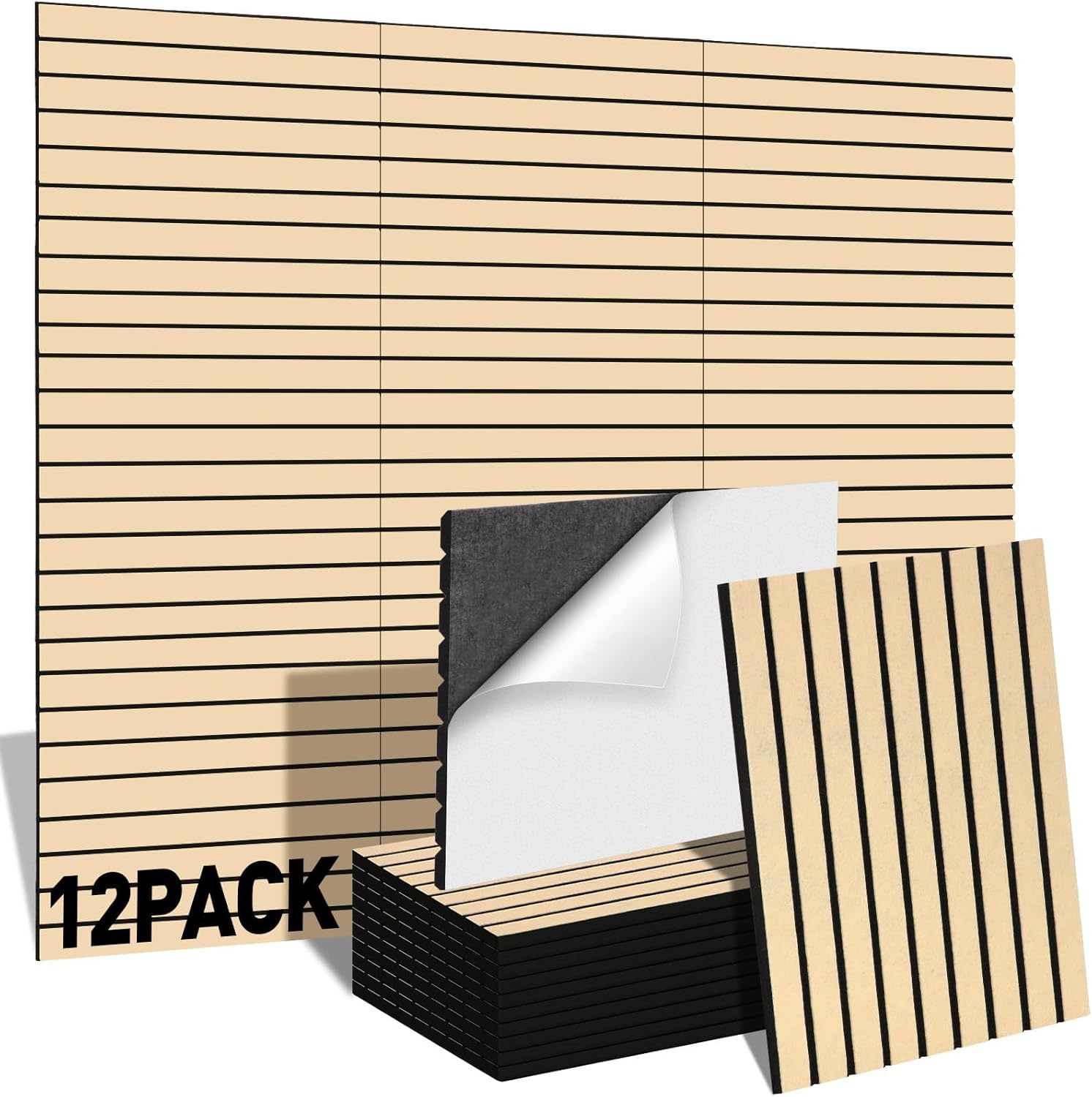12-Pack Acoustic Wall Panels — Self-Adhesive, Soundproof, Khaki