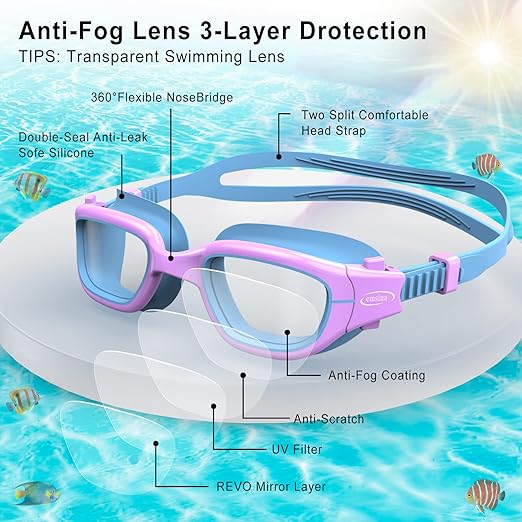 Amsena Kids Swim Goggles — Anti-Fog, Ages 7–12
