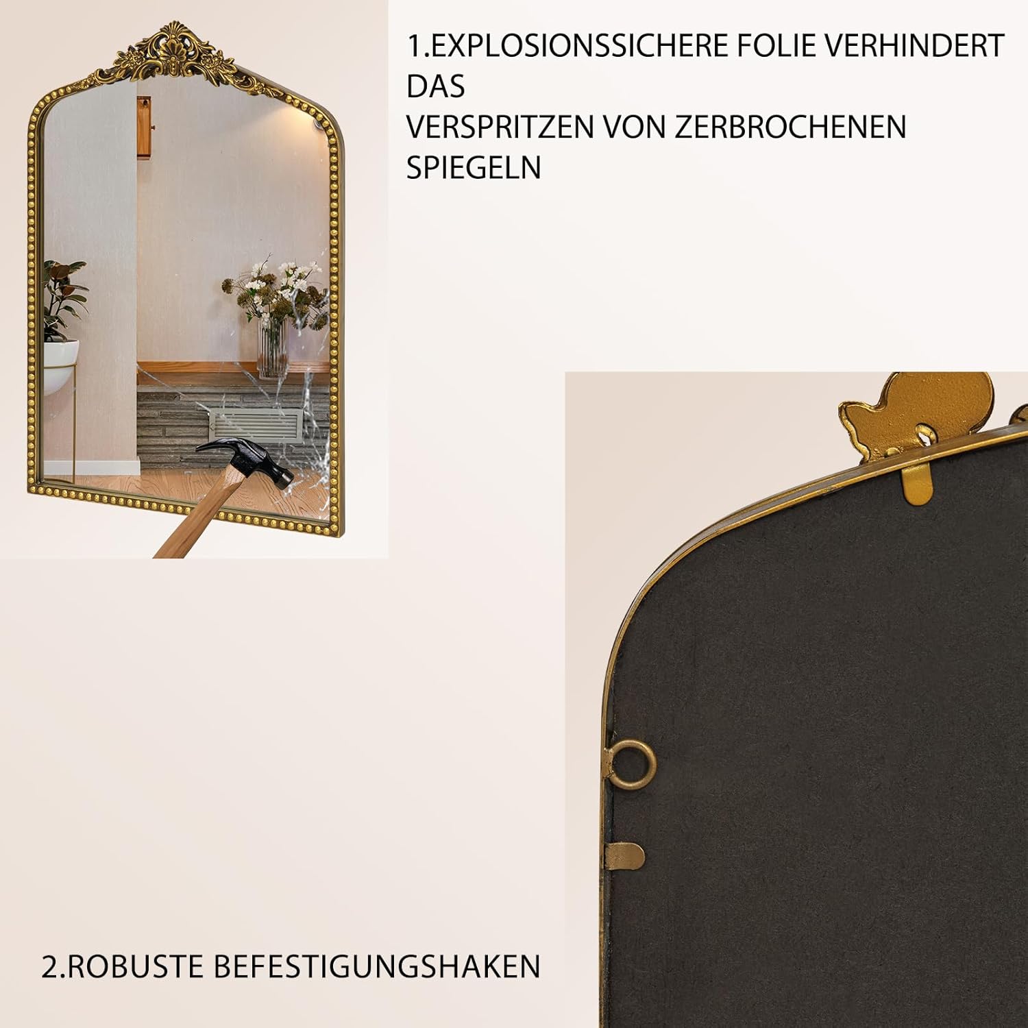 Outexpo Baroque Gold Arched Wall Mirror — 48 x 71.5 cm, Vintage Frame