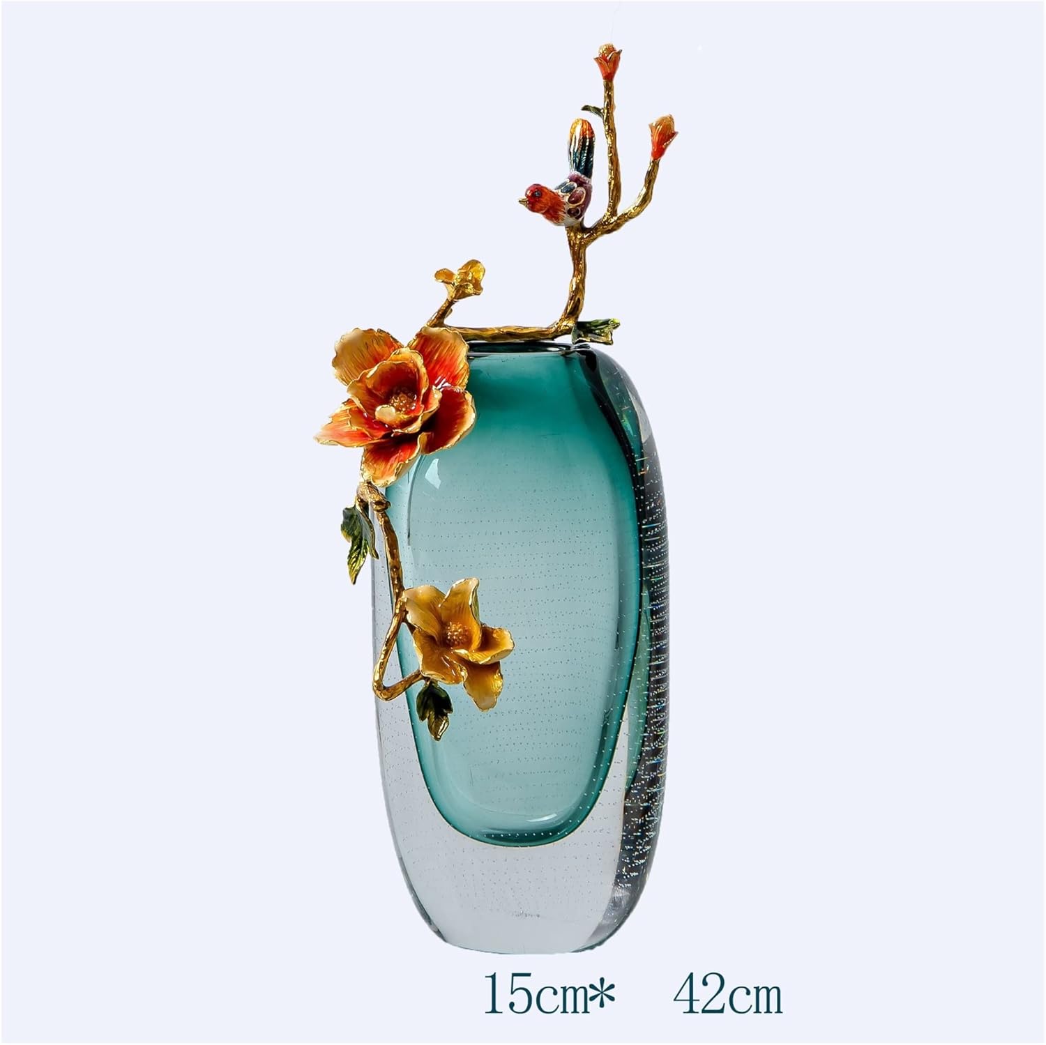 Luxury Chinese-Style Glass Flower Vase — Colorful Enamel, Thick Crystal Design