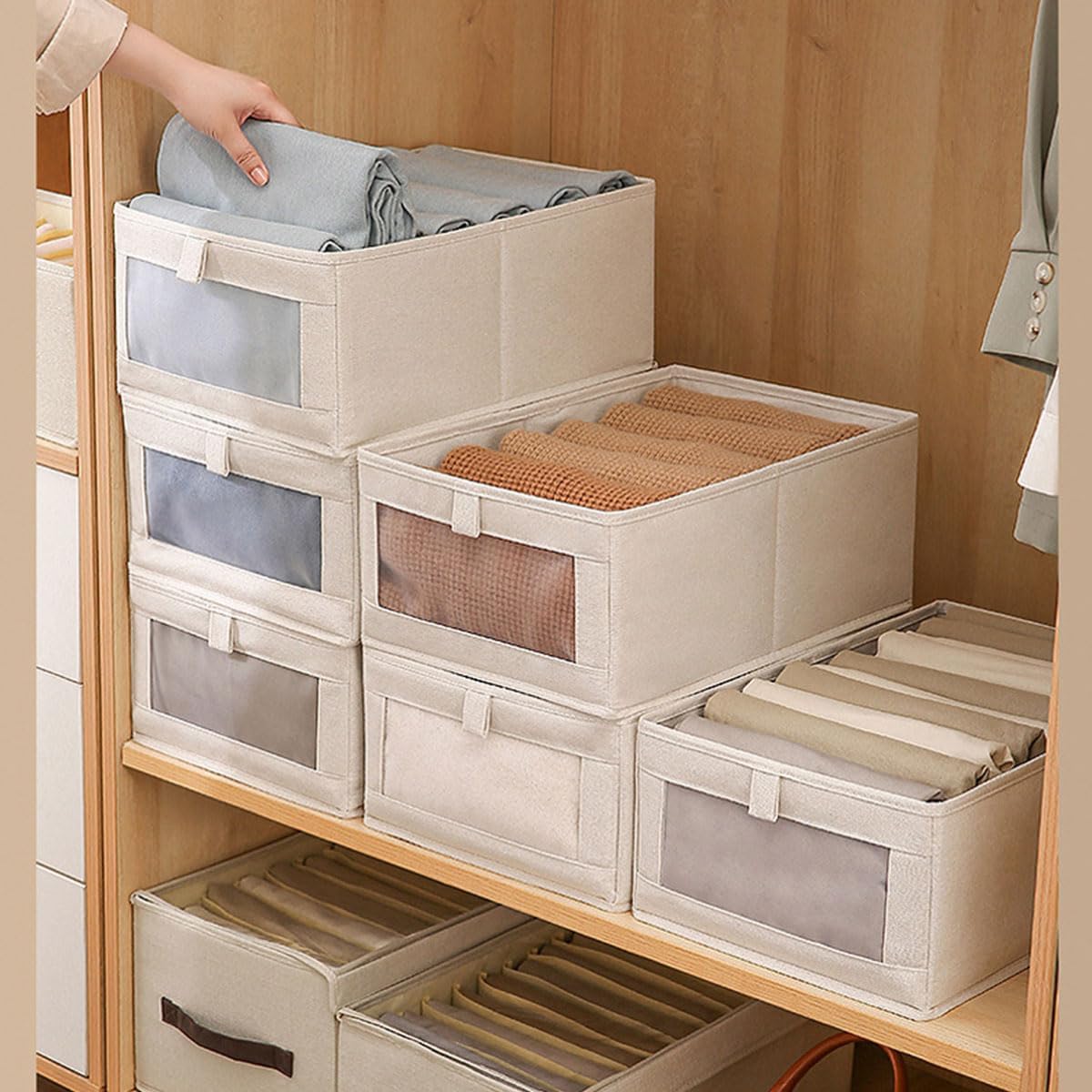 ECVV 4-Pack Foldable Clothing Storage Boxes with Clear Window