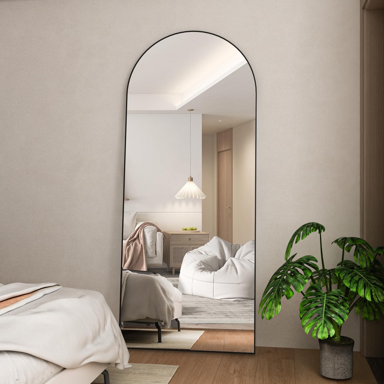 Caslando Arched Full-Length Floor Mirror — 165x60 cm, Black Frame
