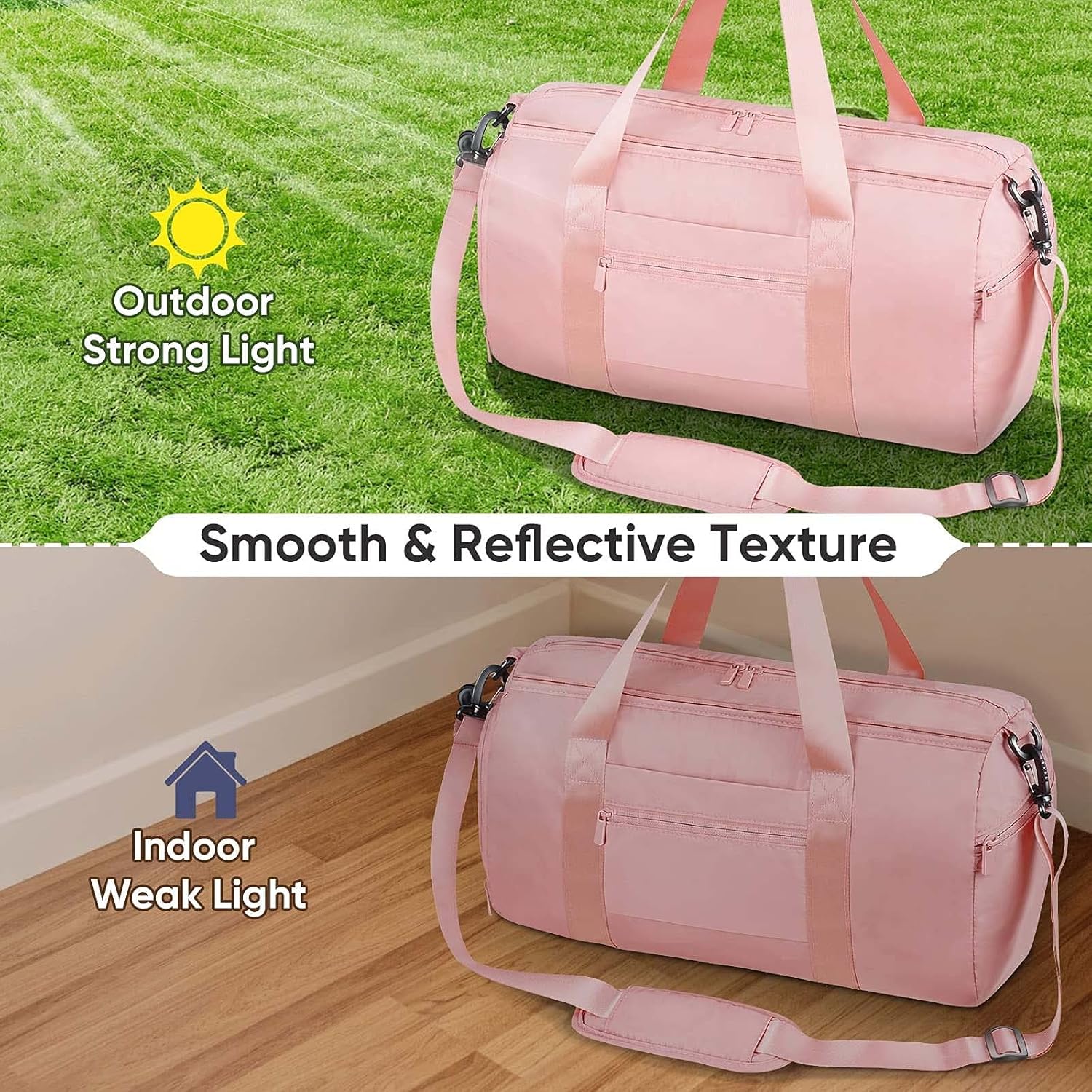 Lightweight Gym Duffel Bag with Shoe Compartment - Pink