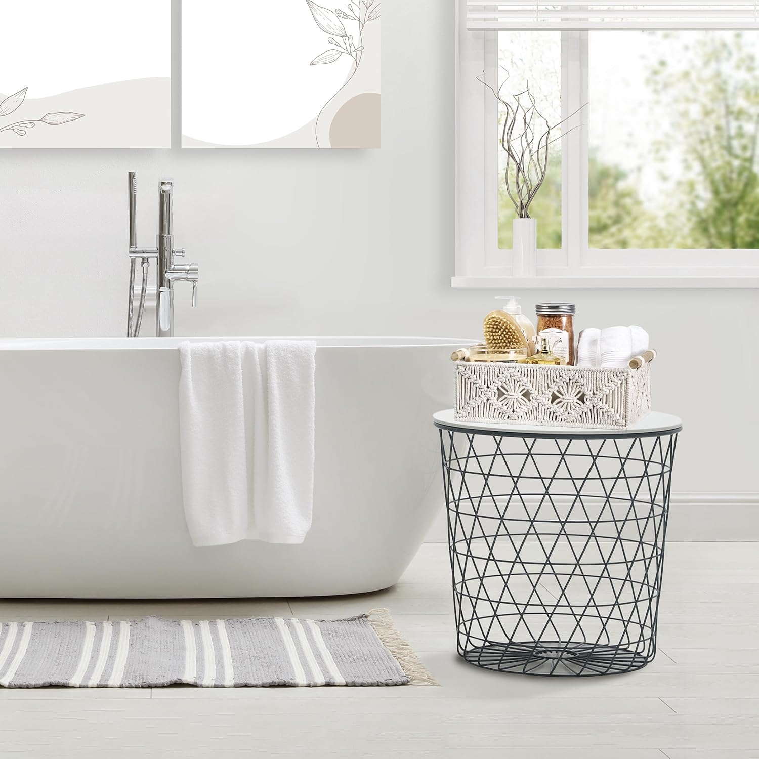 NEUB 2-Piece Woven Storage Baskets for Shelves and Tables, White