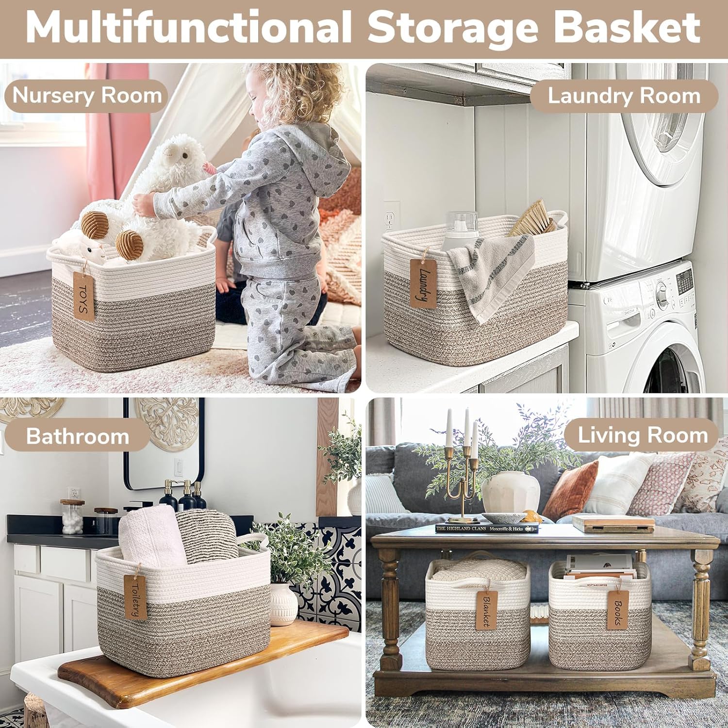 3-Piece Woven Storage Baskets for Shelves and Kids' Rooms