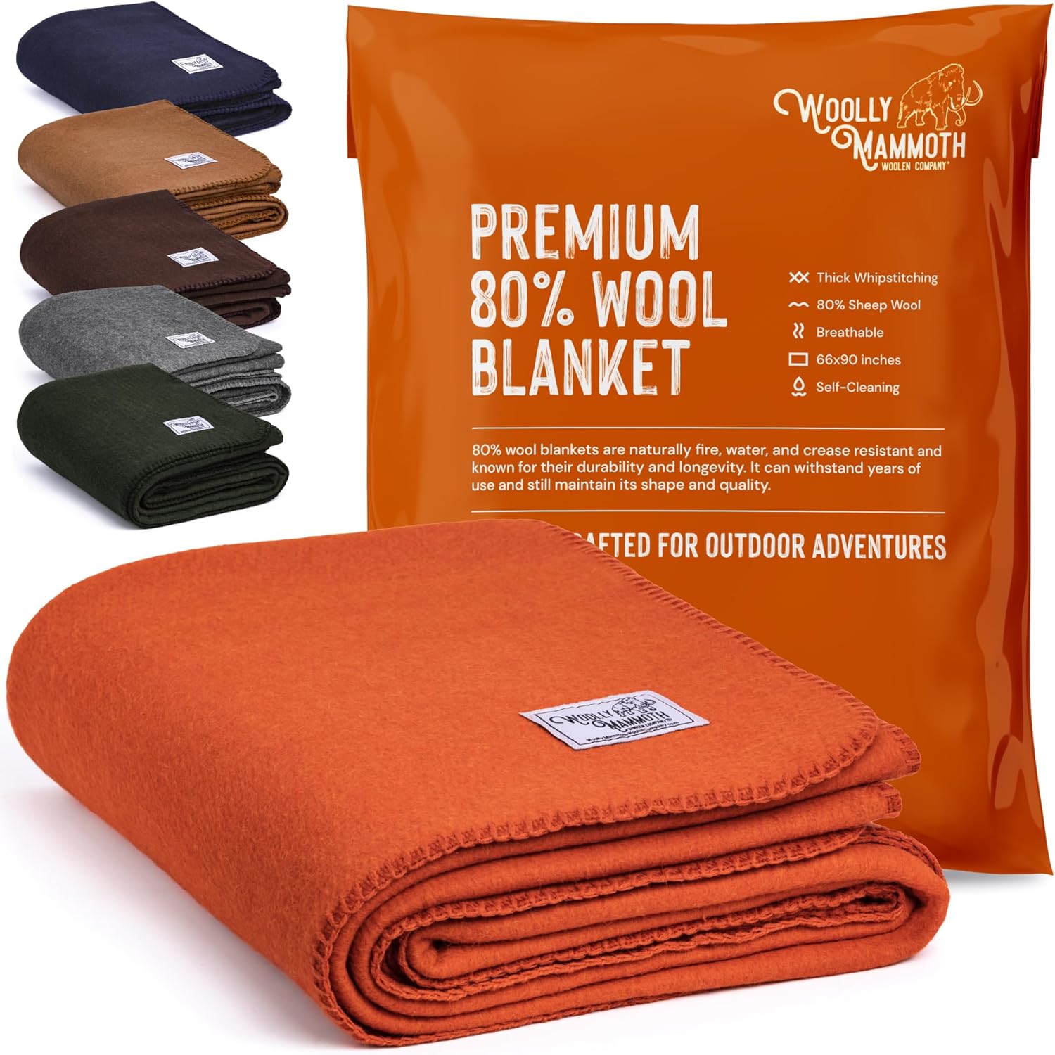 Woolly Mammoth Merino Wool Outdoor Blanket — Large, Orange