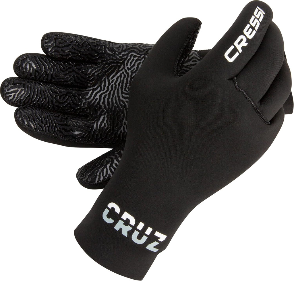 Cressi Cruz 3mm Dive Gloves — Neoprene, Black, Non-Slip Palm
