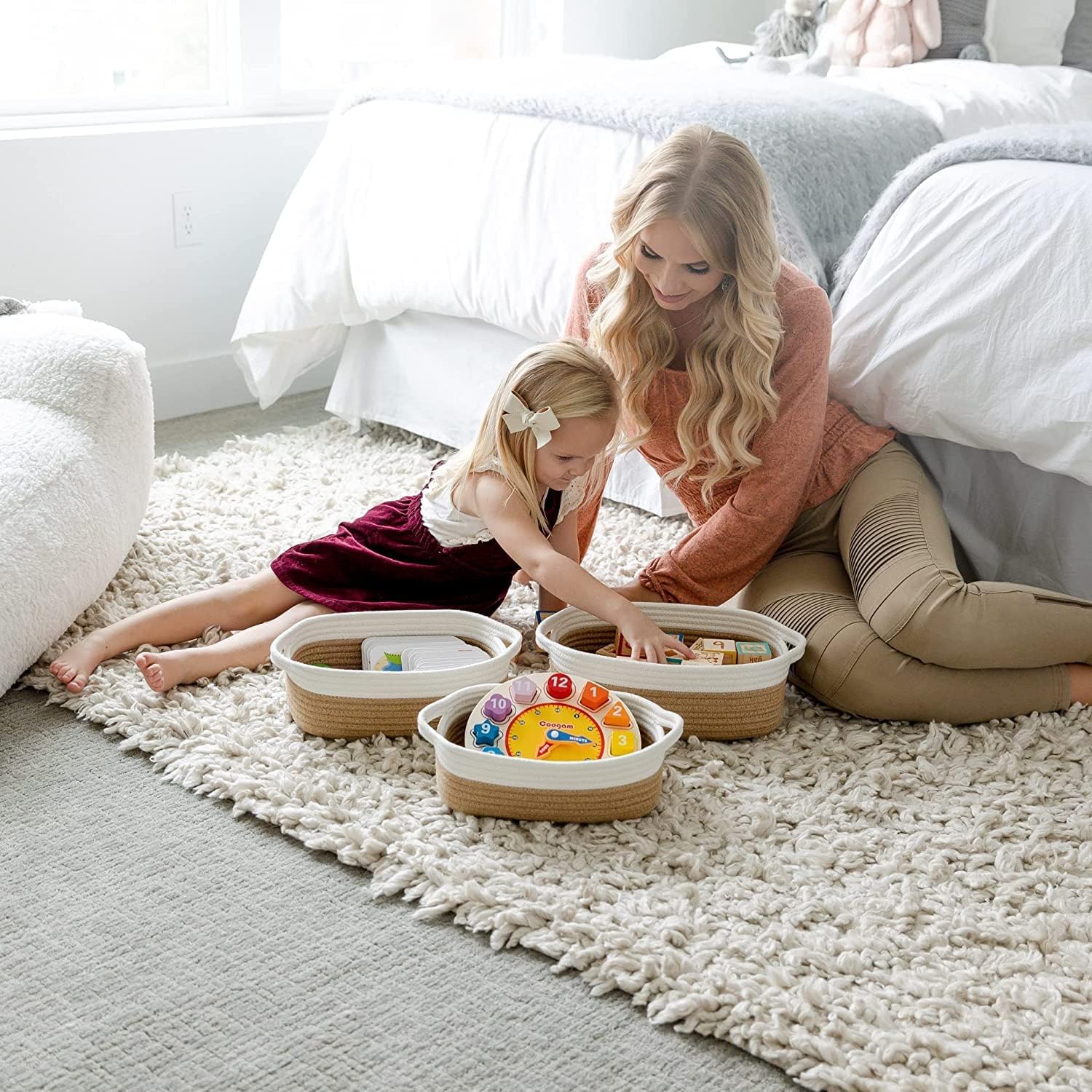 5-Piece Oval Cotton Rope Storage Basket Set, Brown