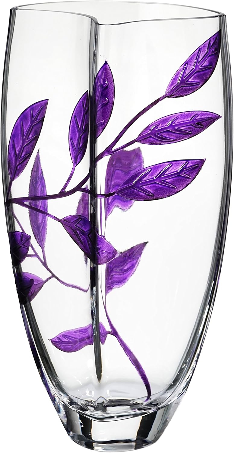 Innas Exclusive Hand-Blown Glass Vase — Purple Leaf Design, 11.4", Gift Box