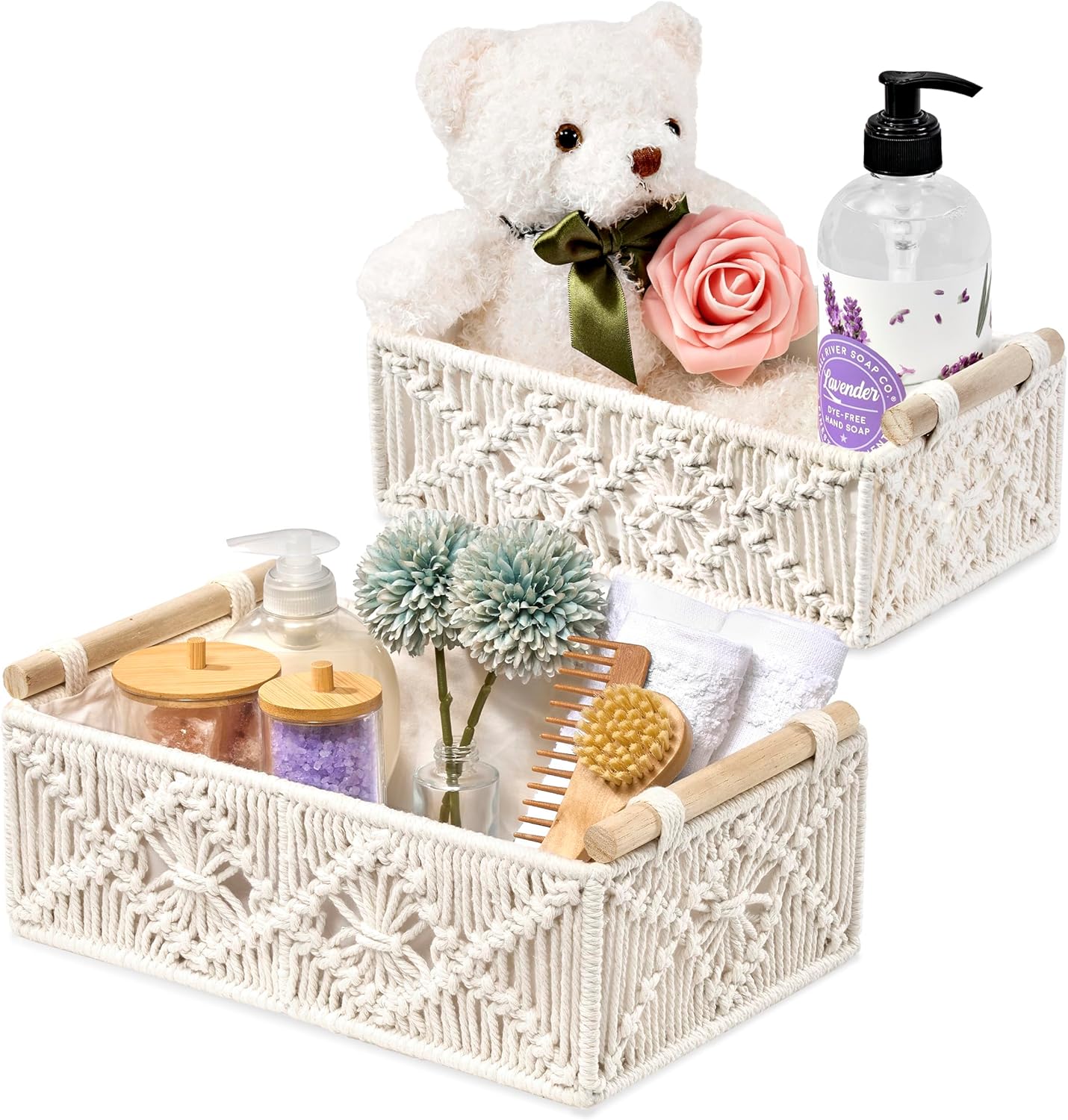 NEUB 2-Piece Woven Storage Baskets for Shelves and Tables, White