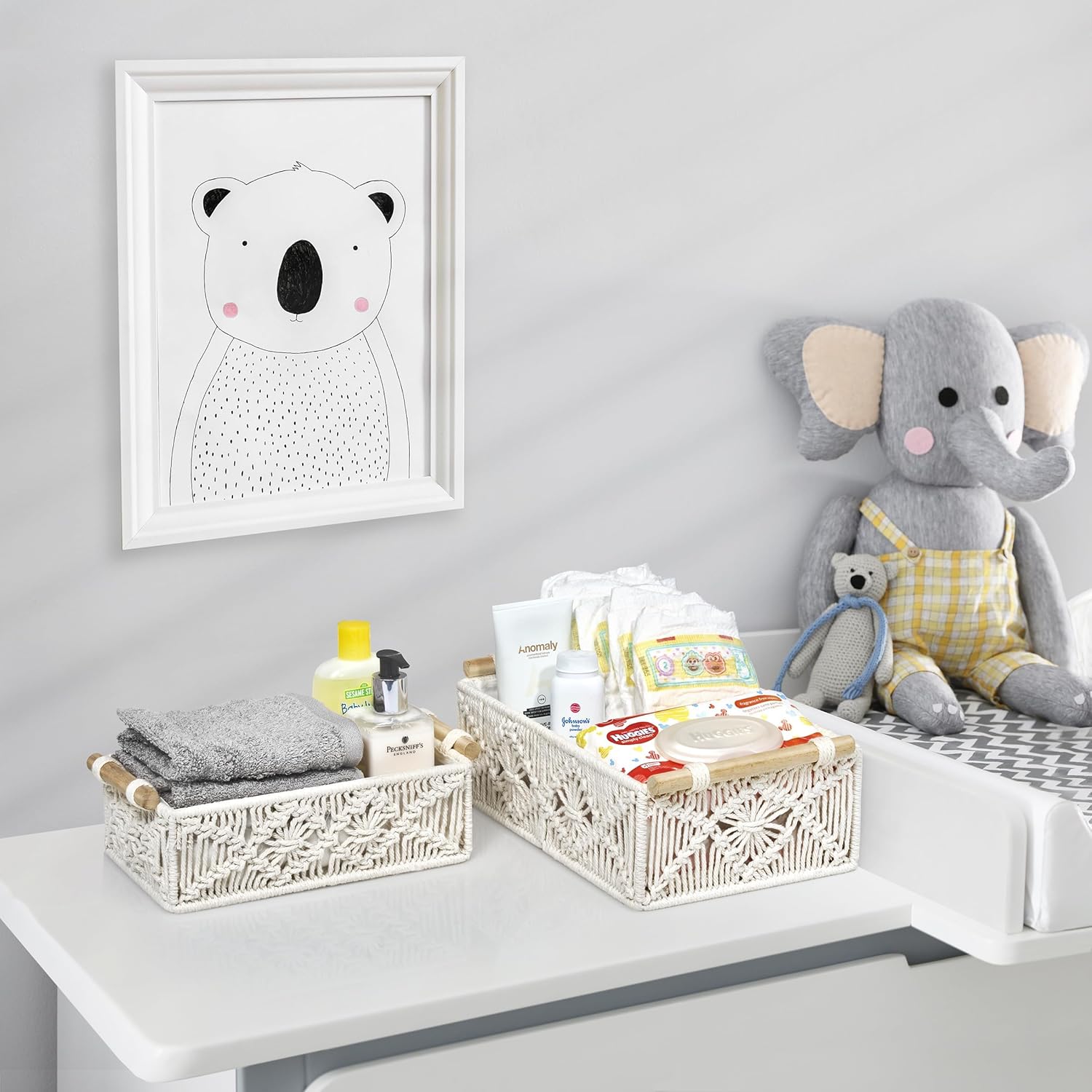NEUB 2-Piece Woven Storage Baskets for Shelves and Tables, White