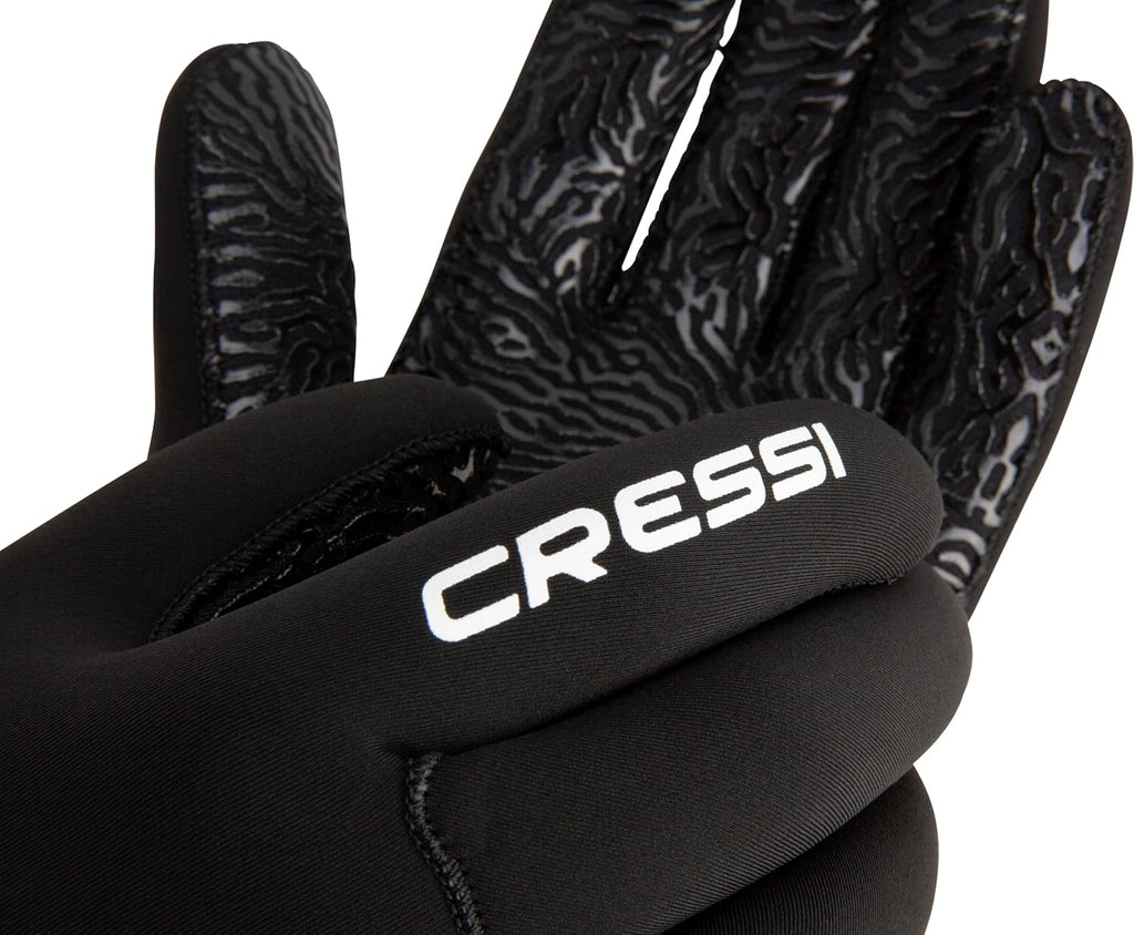 Cressi Cruz 3mm Dive Gloves — Neoprene, Black, Non-Slip Palm