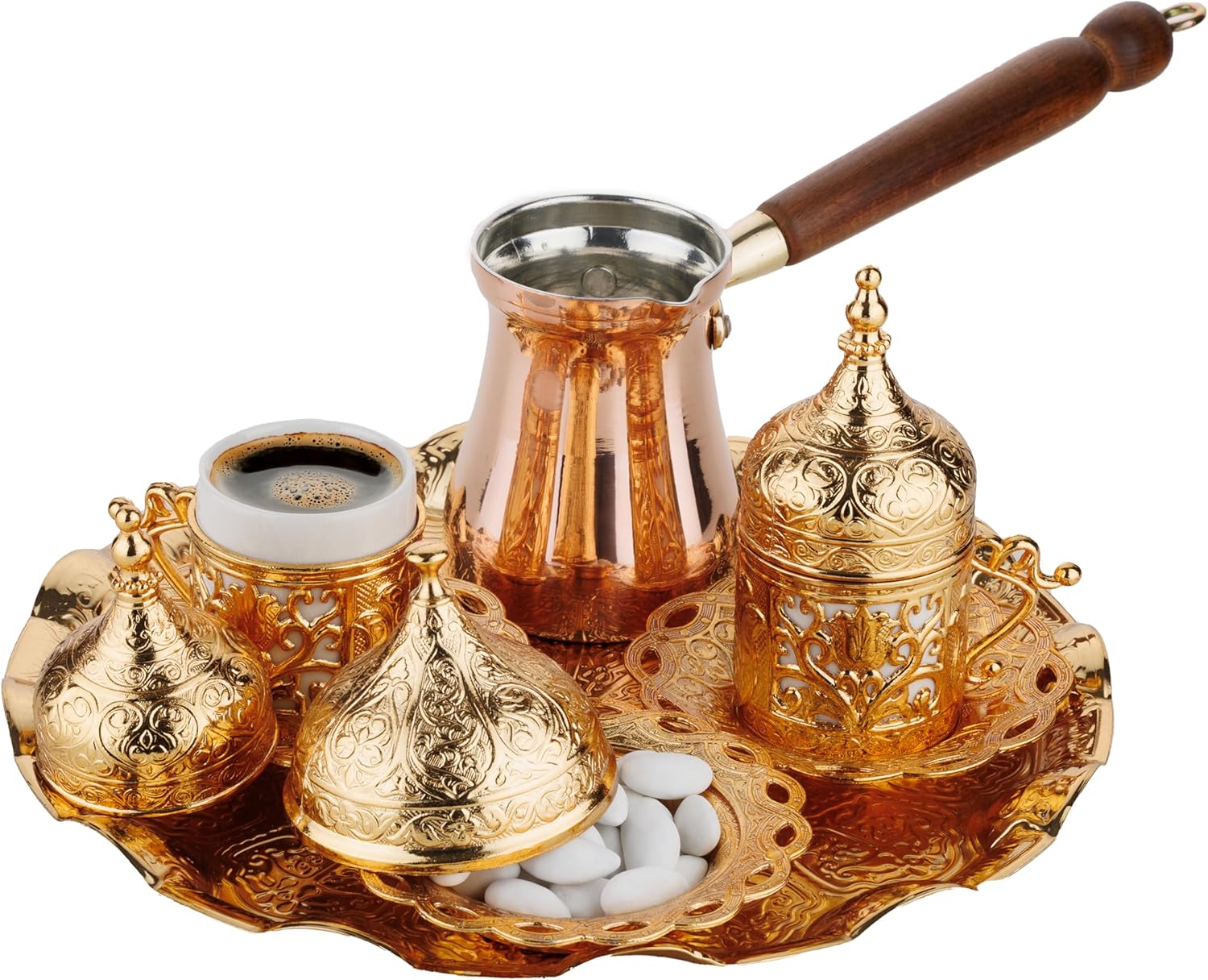 Demmex 12-Piece Arabic & Greek Coffee Set — Golden, Cups, Saucers, Sugar Bowl