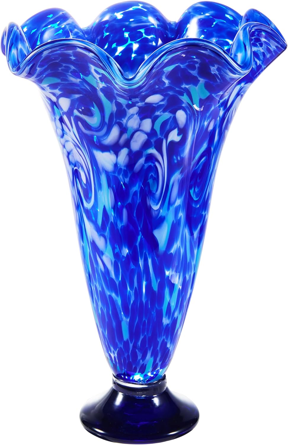 LuxuryLane Hand-Blown Cobalt Blue Glass Vase — 10" Tall, Home Decor
