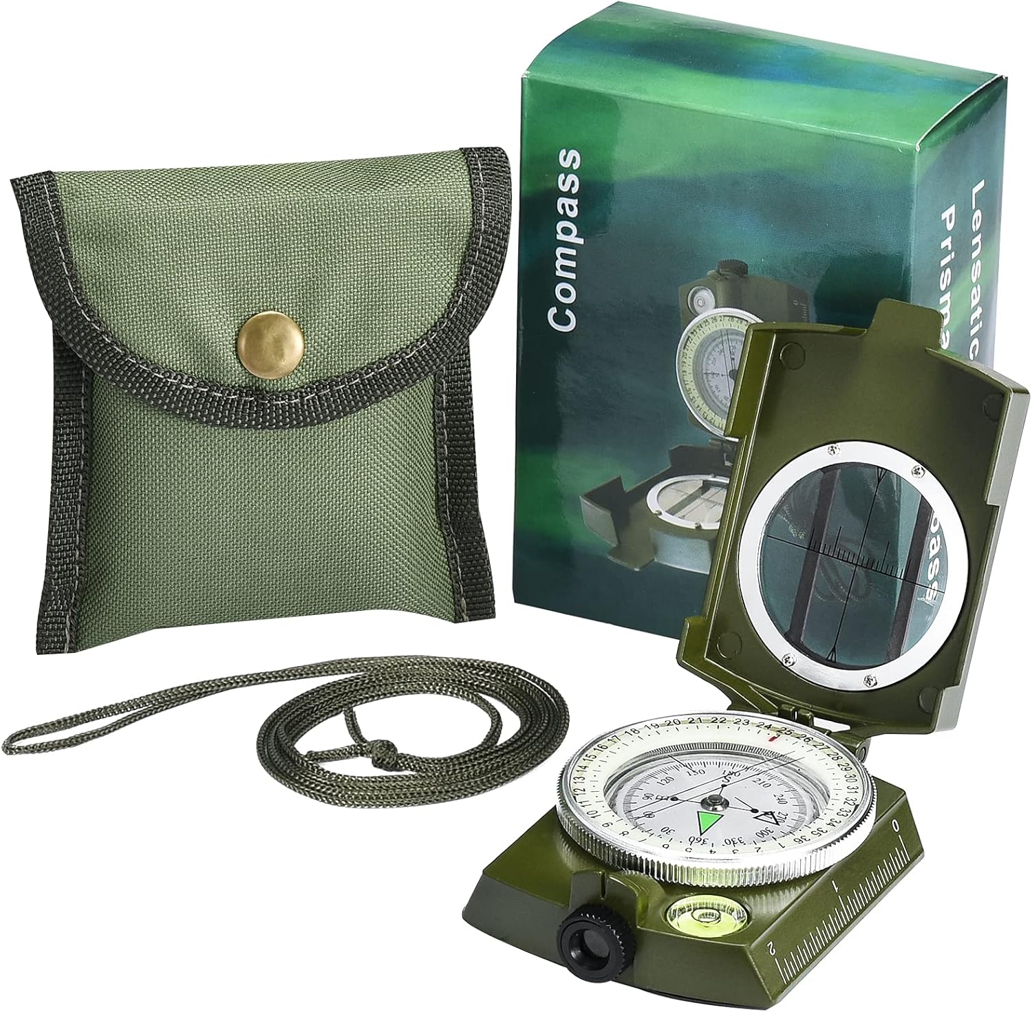 ZYD-XCCC Military Lensatic Compass — Waterproof & Shockproof, Army Green