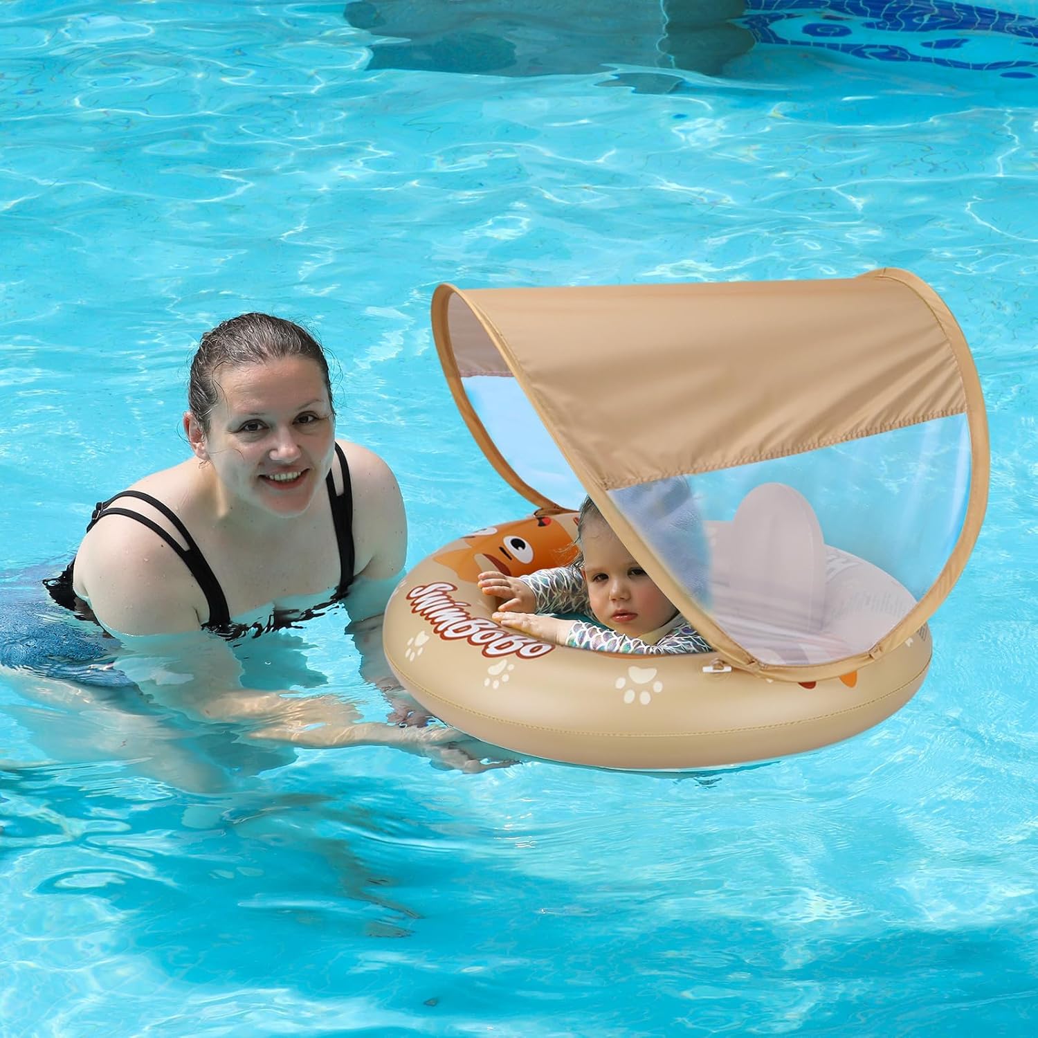 Inflatable Baby Pool Float with Seat and Sunshade