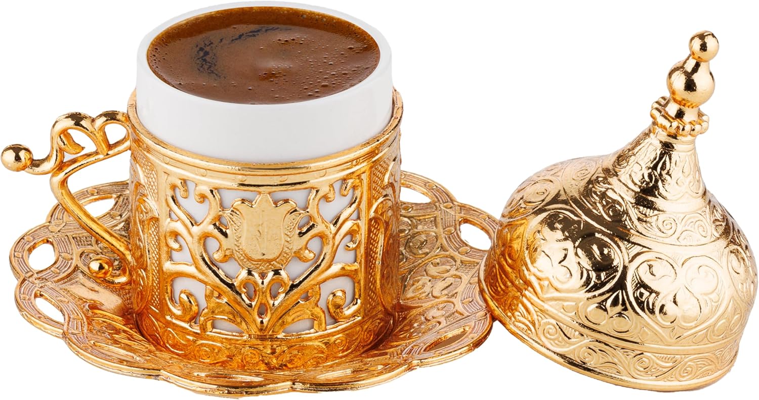 Demmex 12-Piece Arabic & Greek Coffee Set — Golden, Cups, Saucers, Sugar Bowl