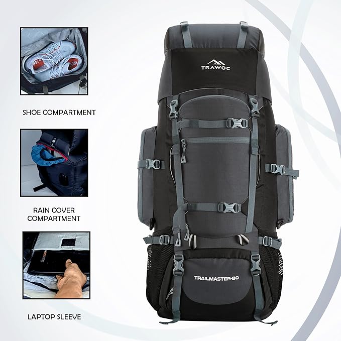 Trail Master 80L Hiking Backpack — Waterproof, Large Capacity