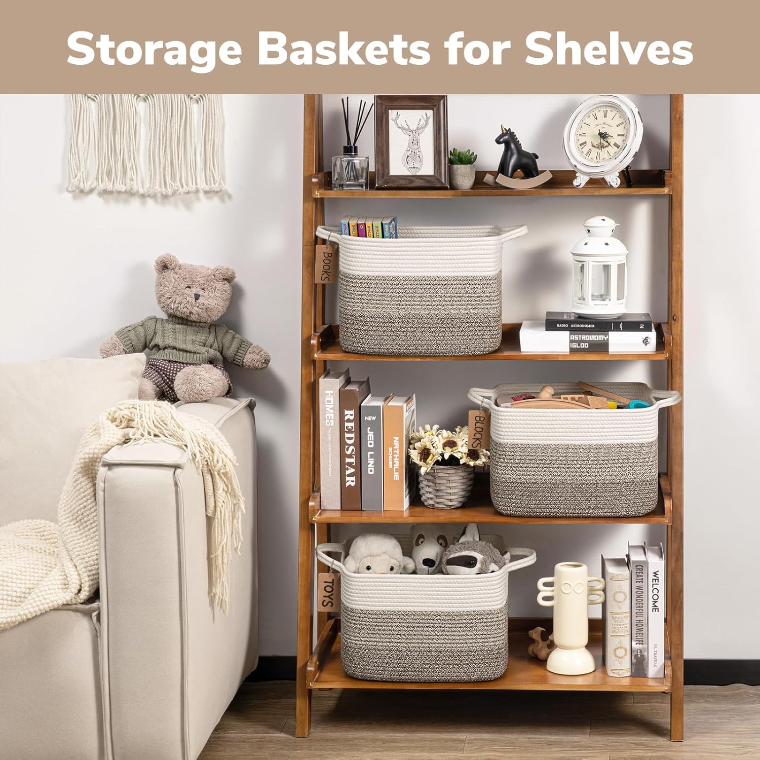 3-Piece Woven Storage Baskets for Shelves and Kids' Rooms