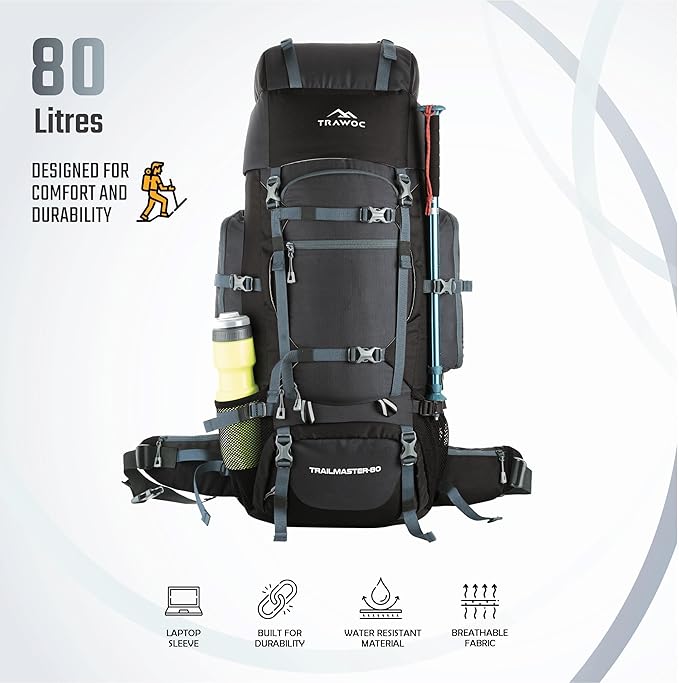 Trail Master 80L Hiking Backpack — Waterproof, Large Capacity